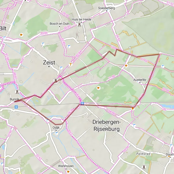 Map miniature of "Slot Zeist to Odijk Gravel Ride" cycling inspiration in Utrecht, Netherlands. Generated by Tarmacs.app cycling route planner