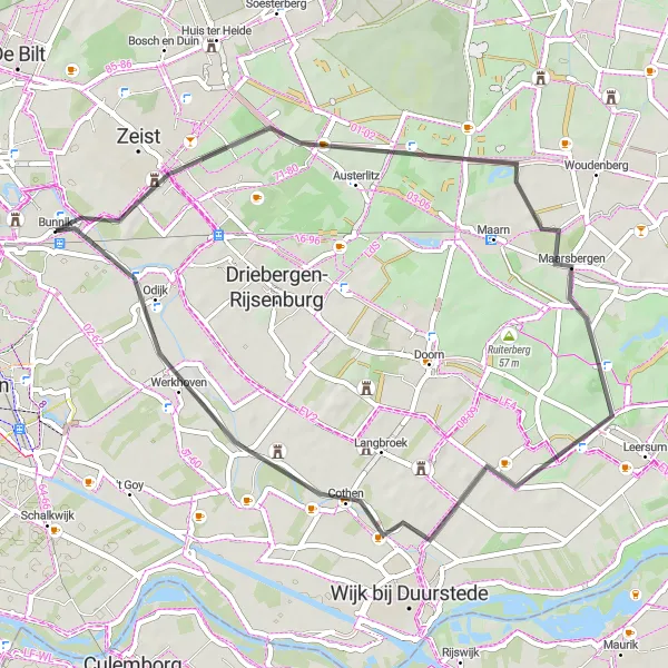 Miniatuurkaart van de fietsinspiratie "Korte route door de Utrechtse Heuvelrug" in Utrecht, Netherlands. Gemaakt door de Tarmacs.app fietsrouteplanner