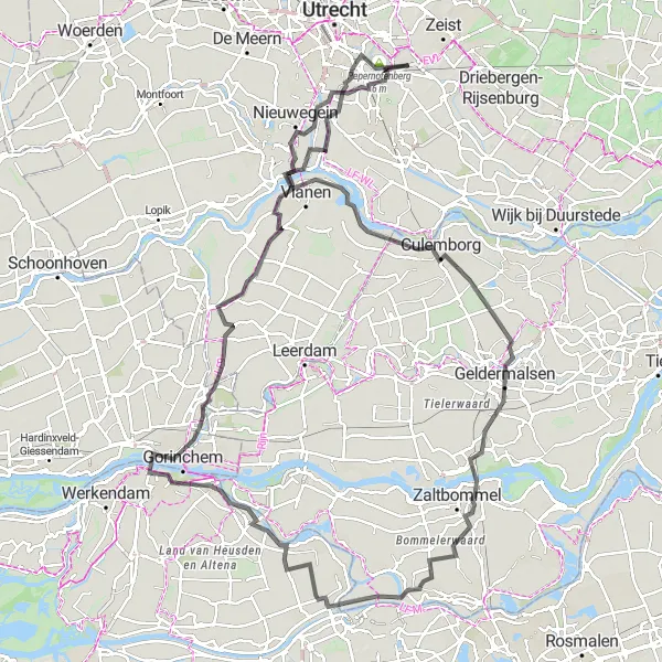 Map miniature of "Bunnik to Kasteel Heemstede Road Ride" cycling inspiration in Utrecht, Netherlands. Generated by Tarmacs.app cycling route planner