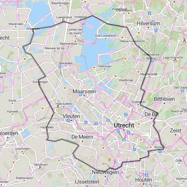 Miniatuurkaart van de fietsinspiratie "Landelijke route door Utrechtse dorpen" in Utrecht, Netherlands. Gemaakt door de Tarmacs.app fietsrouteplanner