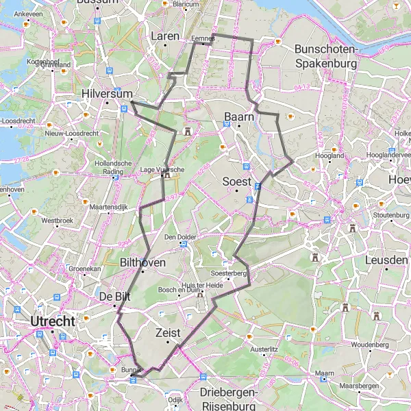 Map miniature of "Road Adventure - Bunnik Loop" cycling inspiration in Utrecht, Netherlands. Generated by Tarmacs.app cycling route planner