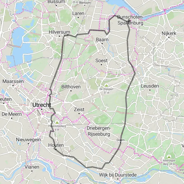 Map miniature of "Amersfoort to Spakenburg Loop" cycling inspiration in Utrecht, Netherlands. Generated by Tarmacs.app cycling route planner