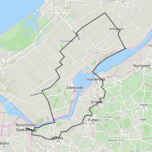 Map miniature of "Bunschoten - Nijkerkernauw Loop" cycling inspiration in Utrecht, Netherlands. Generated by Tarmacs.app cycling route planner