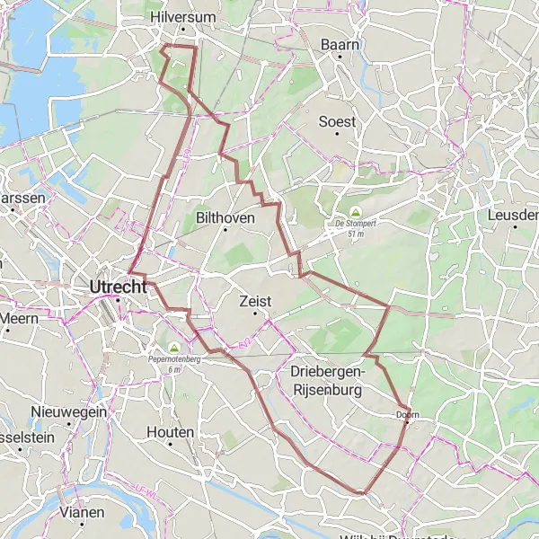 Map miniature of "Amersfoort Loop" cycling inspiration in Utrecht, Netherlands. Generated by Tarmacs.app cycling route planner