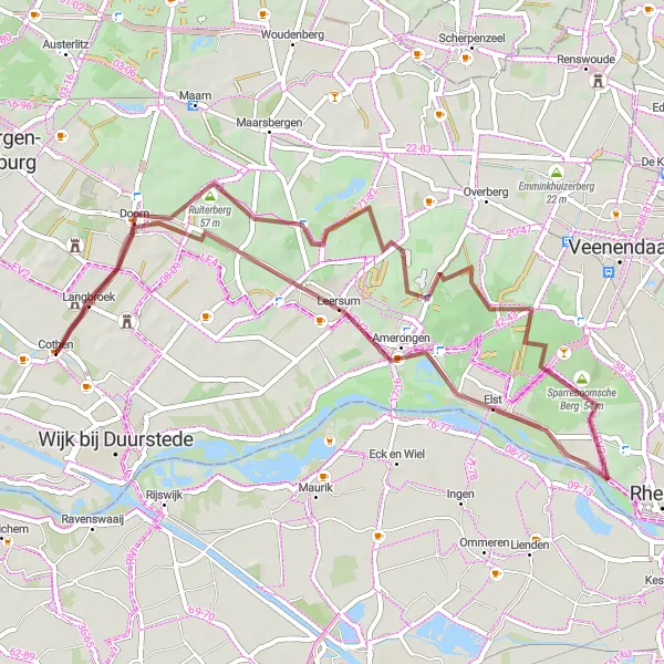 Miniatuurkaart van de fietsinspiratie "Gravelroute vanuit Cothen via Leersum en Doorn" in Utrecht, Netherlands. Gemaakt door de Tarmacs.app fietsrouteplanner