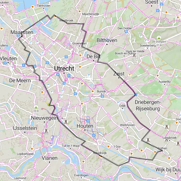 Map miniature of "Cothen Loop via Heemstede and Maarssen" cycling inspiration in Utrecht, Netherlands. Generated by Tarmacs.app cycling route planner
