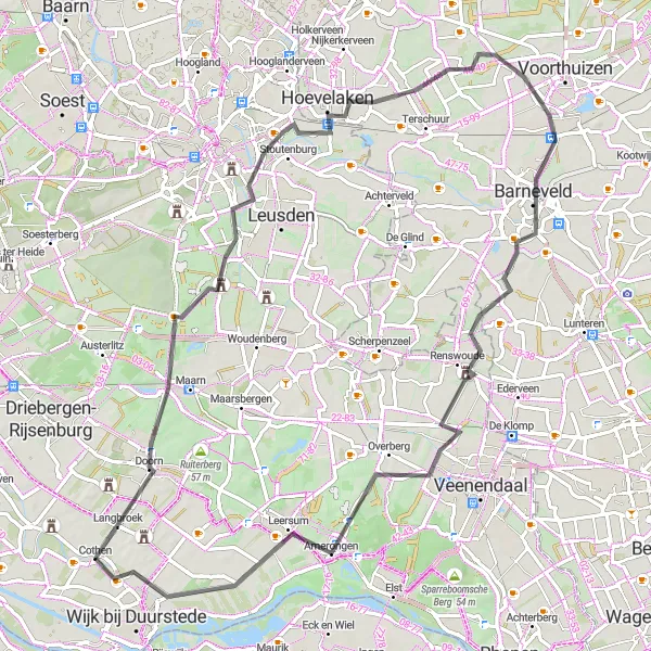 Map miniature of "Charms of the Utrecht Province" cycling inspiration in Utrecht, Netherlands. Generated by Tarmacs.app cycling route planner