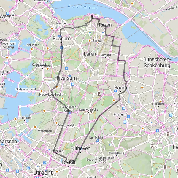 Map miniature of "Explore the Nature of Bosch en Duin and Hollandsche Rading" cycling inspiration in Utrecht, Netherlands. Generated by Tarmacs.app cycling route planner