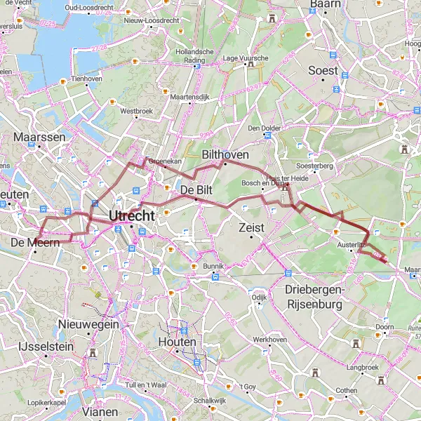 Miniatuurkaart van de fietsinspiratie "Gravelavontuur door natuurgebieden" in Utrecht, Netherlands. Gemaakt door de Tarmacs.app fietsrouteplanner