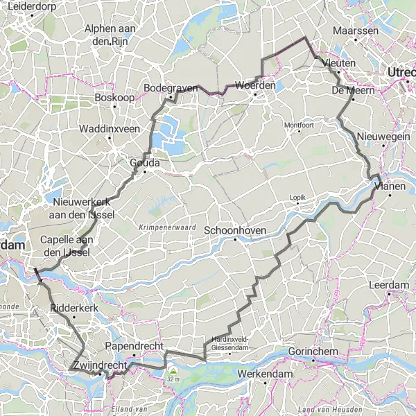 Miniatuurkaart van de fietsinspiratie "Culturele en natuurrijke route" in Utrecht, Netherlands. Gemaakt door de Tarmacs.app fietsrouteplanner