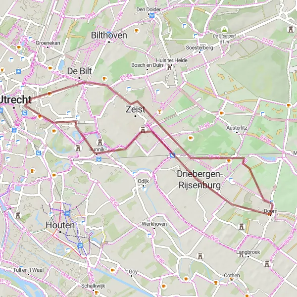 Miniatuurkaart van de fietsinspiratie "Korte gravelroute door Zeist en Utrecht" in Utrecht, Netherlands. Gemaakt door de Tarmacs.app fietsrouteplanner