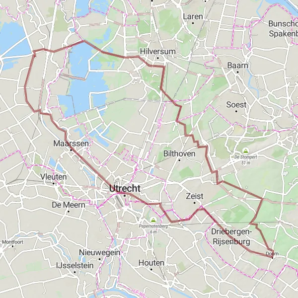 Miniatuurkaart van de fietsinspiratie "Gravelroute door Utrechtse Heuvelrug" in Utrecht, Netherlands. Gemaakt door de Tarmacs.app fietsrouteplanner