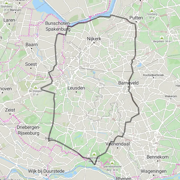 Map miniature of "The Amersfoort Loop" cycling inspiration in Utrecht, Netherlands. Generated by Tarmacs.app cycling route planner