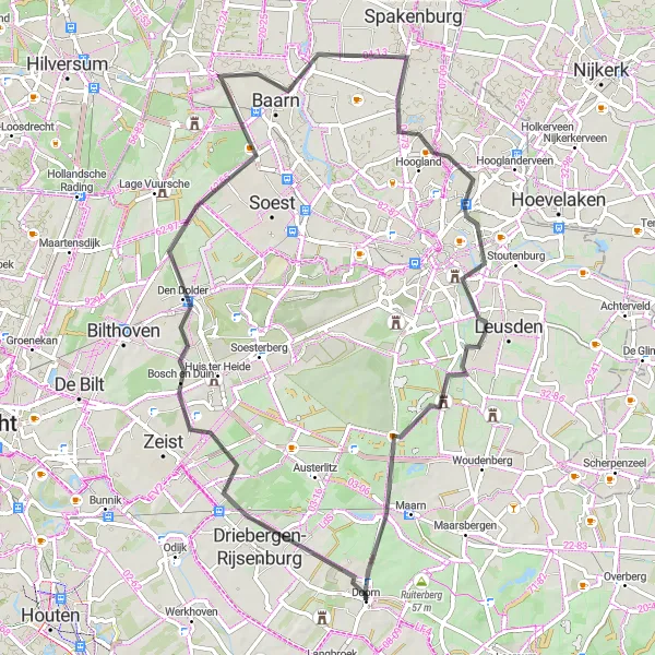 Map miniature of "Historical Towns and Forests" cycling inspiration in Utrecht, Netherlands. Generated by Tarmacs.app cycling route planner