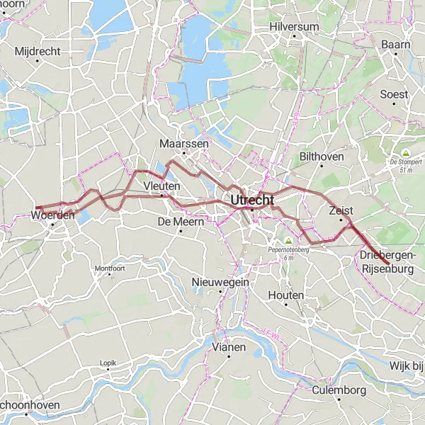 Map miniature of "Gravel Route to Zeist and Beyond" cycling inspiration in Utrecht, Netherlands. Generated by Tarmacs.app cycling route planner