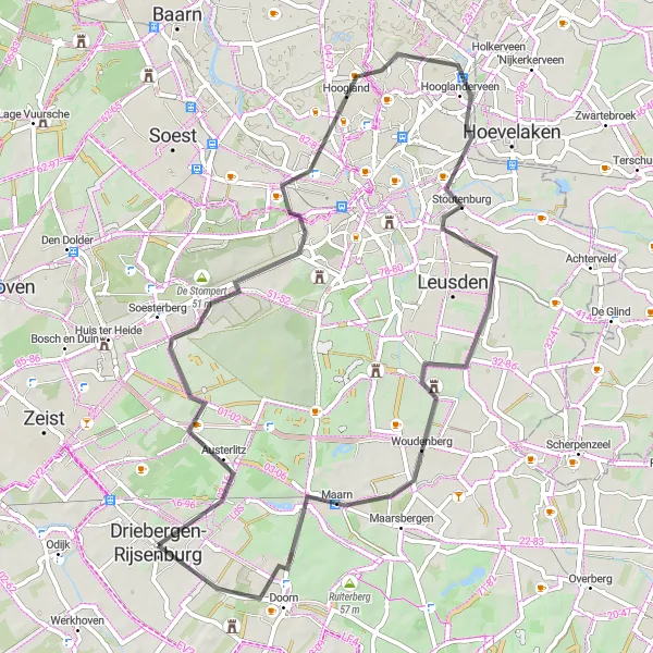 Map miniature of "Road Loop through Soesterberg and Stoutenburg" cycling inspiration in Utrecht, Netherlands. Generated by Tarmacs.app cycling route planner