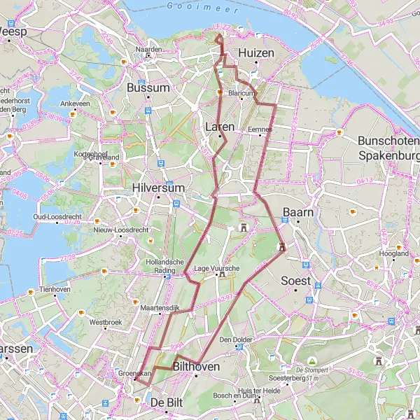 Map miniature of "The Lakeside Gravel Ride" cycling inspiration in Utrecht, Netherlands. Generated by Tarmacs.app cycling route planner