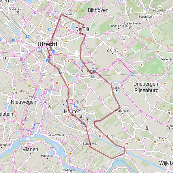 Miniatuurkaart van de fietsinspiratie "Gravelroute naar Utrecht" in Utrecht, Netherlands. Gemaakt door de Tarmacs.app fietsrouteplanner