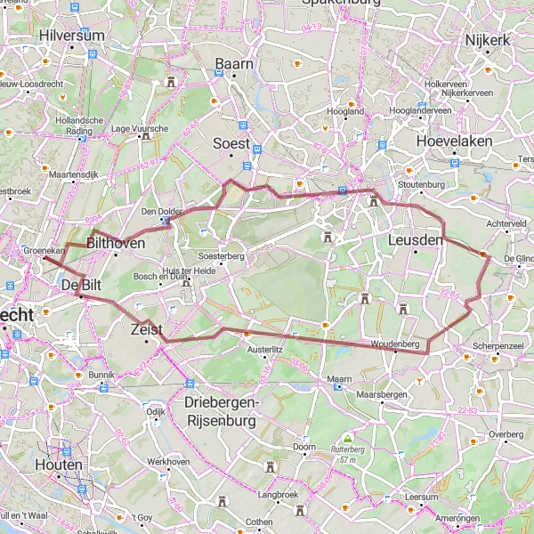 Miniatuurkaart van de fietsinspiratie "Bilthoven - Zeist Gravel Route" in Utrecht, Netherlands. Gemaakt door de Tarmacs.app fietsrouteplanner