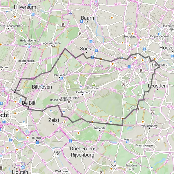 Map miniature of "The Golden Trail" cycling inspiration in Utrecht, Netherlands. Generated by Tarmacs.app cycling route planner