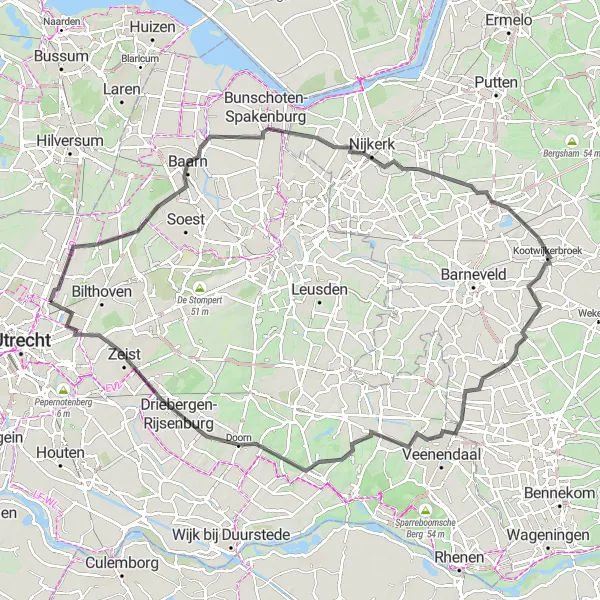 Map miniature of "The Royal Road" cycling inspiration in Utrecht, Netherlands. Generated by Tarmacs.app cycling route planner