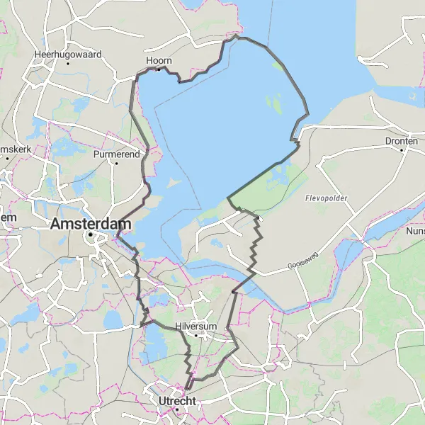 Miniatuurkaart van de fietsinspiratie "Lange Fietstocht door Noord-Holland" in Utrecht, Netherlands. Gemaakt door de Tarmacs.app fietsrouteplanner