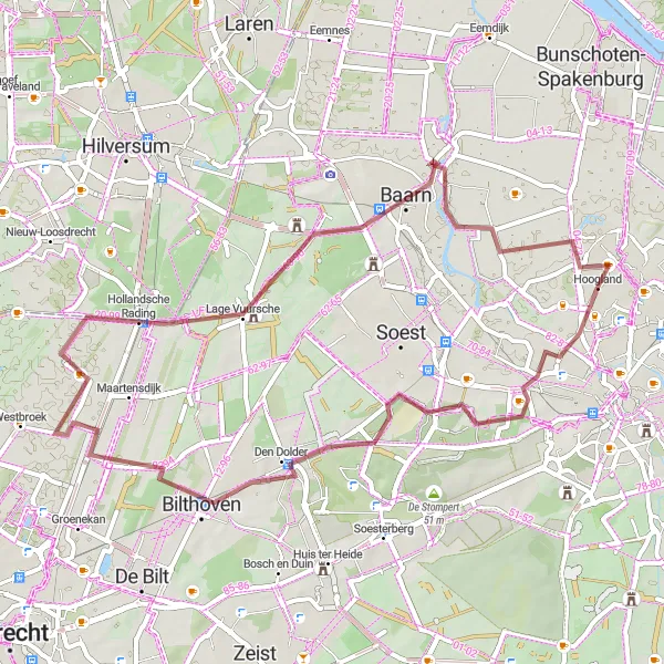 Miniatuurkaart van de fietsinspiratie "Ontdek Drakensteyn en Baarn per Gravelbike" in Utrecht, Netherlands. Gemaakt door de Tarmacs.app fietsrouteplanner