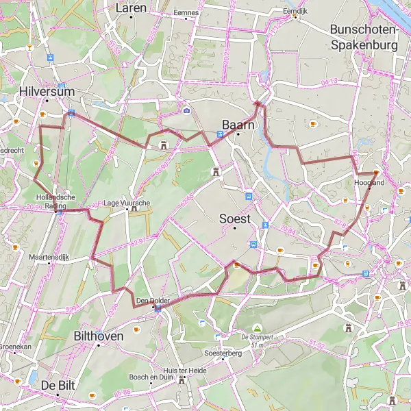 Map miniature of "Gravel Adventure to Hollandsche Rading and Hoogland" cycling inspiration in Utrecht, Netherlands. Generated by Tarmacs.app cycling route planner