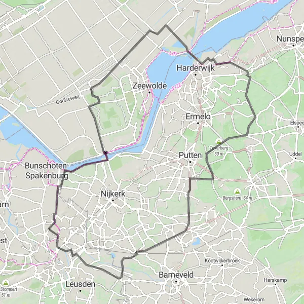 Map miniature of "Hoogland - Veluwemeer Route" cycling inspiration in Utrecht, Netherlands. Generated by Tarmacs.app cycling route planner