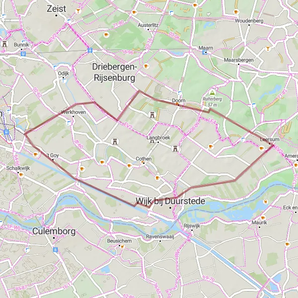 Miniatuurkaart van de fietsinspiratie "Rivieren en Kastelen" in Utrecht, Netherlands. Gemaakt door de Tarmacs.app fietsrouteplanner