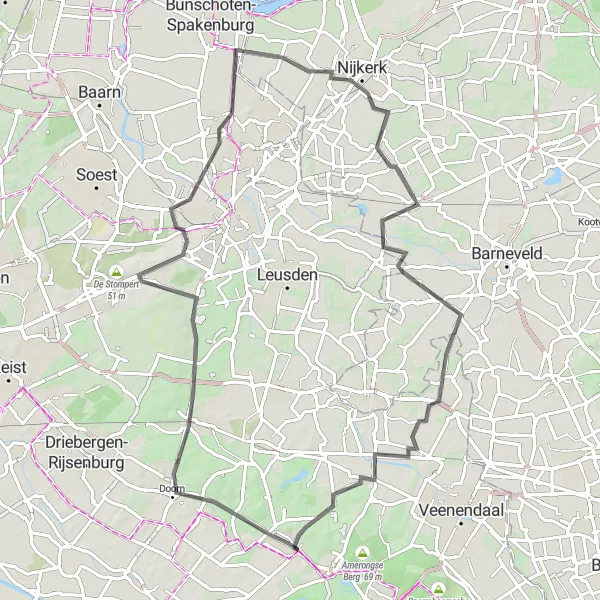 Map miniature of "Looping through Doorn" cycling inspiration in Utrecht, Netherlands. Generated by Tarmacs.app cycling route planner