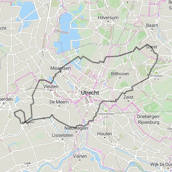 Miniatuurkaart van de fietsinspiratie "Langs charmante dorpjes en groene bossen" in Utrecht, Netherlands. Gemaakt door de Tarmacs.app fietsrouteplanner