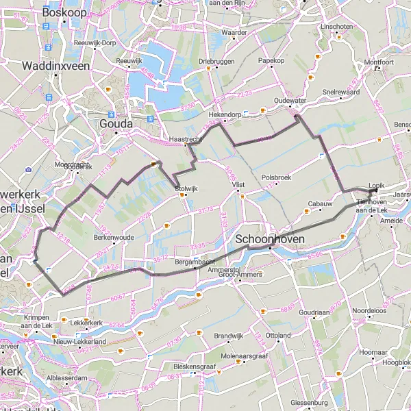 Miniatuurkaart van de fietsinspiratie "Rondje Lopik - Oudewater" in Utrecht, Netherlands. Gemaakt door de Tarmacs.app fietsrouteplanner