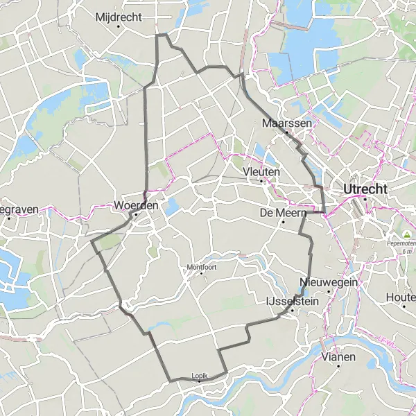 Miniatuurkaart van de fietsinspiratie "Ontdekkingstocht rond Lopik" in Utrecht, Netherlands. Gemaakt door de Tarmacs.app fietsrouteplanner