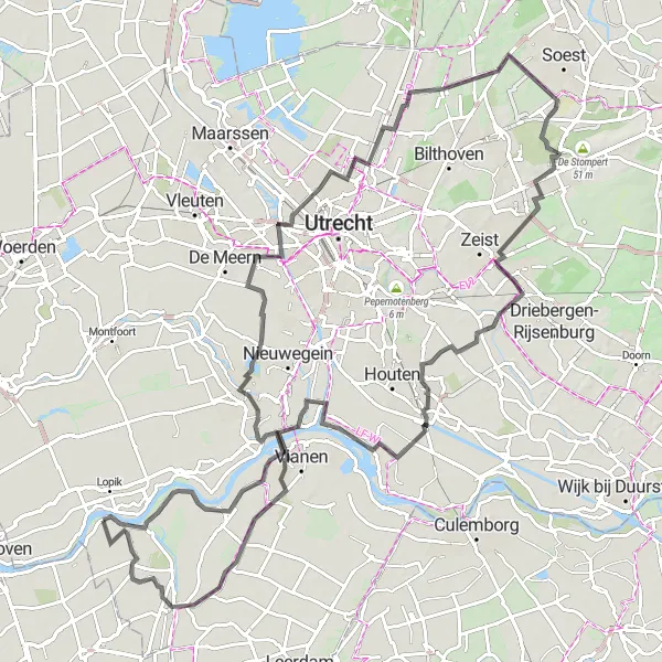 Map miniature of "Nature and Culture Ride" cycling inspiration in Utrecht, Netherlands. Generated by Tarmacs.app cycling route planner