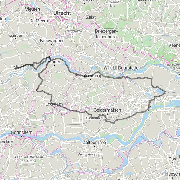 Map miniature of "Lopikerkapel Adventure" cycling inspiration in Utrecht, Netherlands. Generated by Tarmacs.app cycling route planner