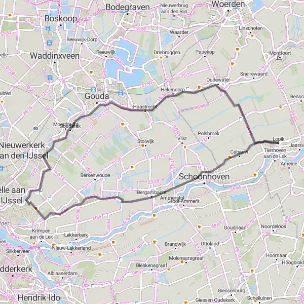 Miniatuurkaart van de fietsinspiratie "Polderparcours van Lopik" in Utrecht, Netherlands. Gemaakt door de Tarmacs.app fietsrouteplanner