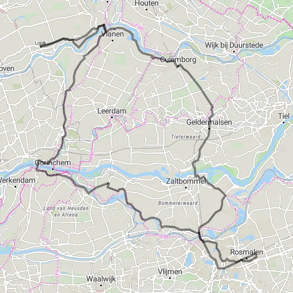 Miniatuurkaart van de fietsinspiratie "Lopikerkapel - Jaarsveld Fietstocht" in Utrecht, Netherlands. Gemaakt door de Tarmacs.app fietsrouteplanner