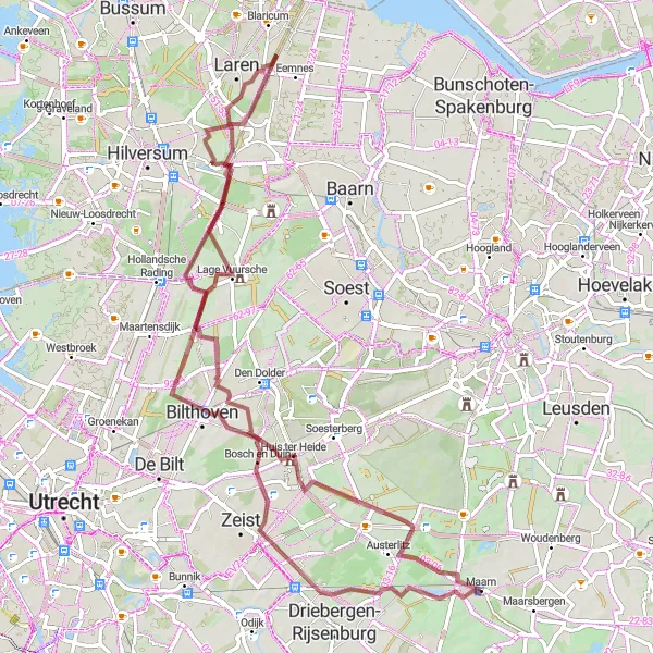 Miniatuurkaart van de fietsinspiratie "Gravelroute naar Maarn" in Utrecht, Netherlands. Gemaakt door de Tarmacs.app fietsrouteplanner