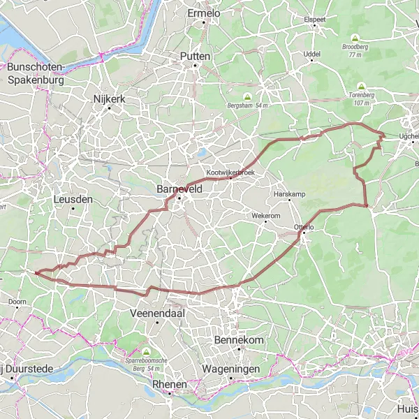 Miniatuurkaart van de fietsinspiratie "Gravelroute door de Veluwe" in Utrecht, Netherlands. Gemaakt door de Tarmacs.app fietsrouteplanner