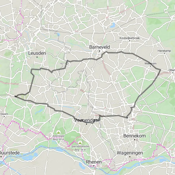 Map miniature of "Woudenberg Loop" cycling inspiration in Utrecht, Netherlands. Generated by Tarmacs.app cycling route planner