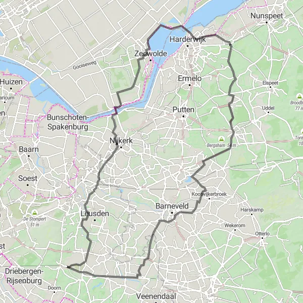 Map miniature of "The Veluwe Loop" cycling inspiration in Utrecht, Netherlands. Generated by Tarmacs.app cycling route planner