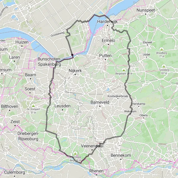 Miniatuurkaart van de fietsinspiratie "Rondje Maarn naar Veluwemeer" in Utrecht, Netherlands. Gemaakt door de Tarmacs.app fietsrouteplanner