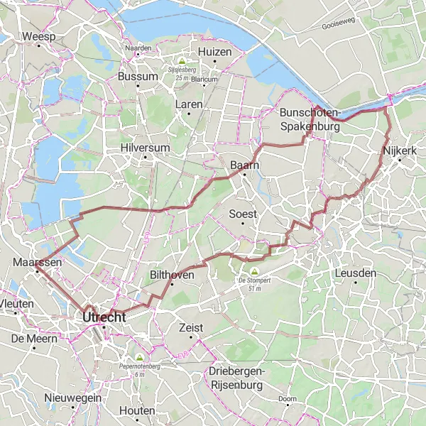 Miniatuurkaart van de fietsinspiratie "Gravelavontuur door Het Groene Hart" in Utrecht, Netherlands. Gemaakt door de Tarmacs.app fietsrouteplanner