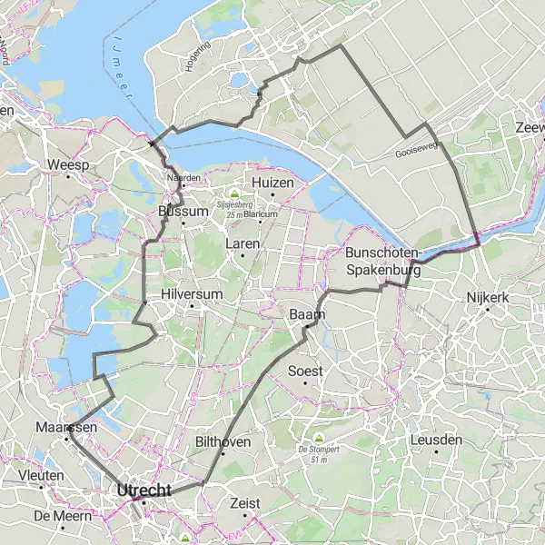 Miniatuurkaart van de fietsinspiratie "'s-Graveland en De Gooi- en Vechtstreek" in Utrecht, Netherlands. Gemaakt door de Tarmacs.app fietsrouteplanner