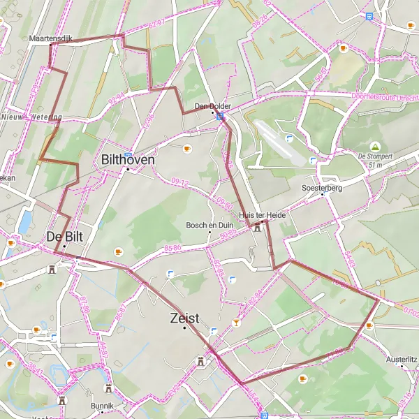 Map miniature of "Hidden trails and villages" cycling inspiration in Utrecht, Netherlands. Generated by Tarmacs.app cycling route planner