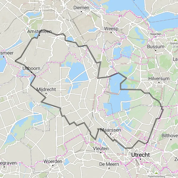 Map miniature of "Exploring the Surrounding Areas of Maartensdijk by Road" cycling inspiration in Utrecht, Netherlands. Generated by Tarmacs.app cycling route planner