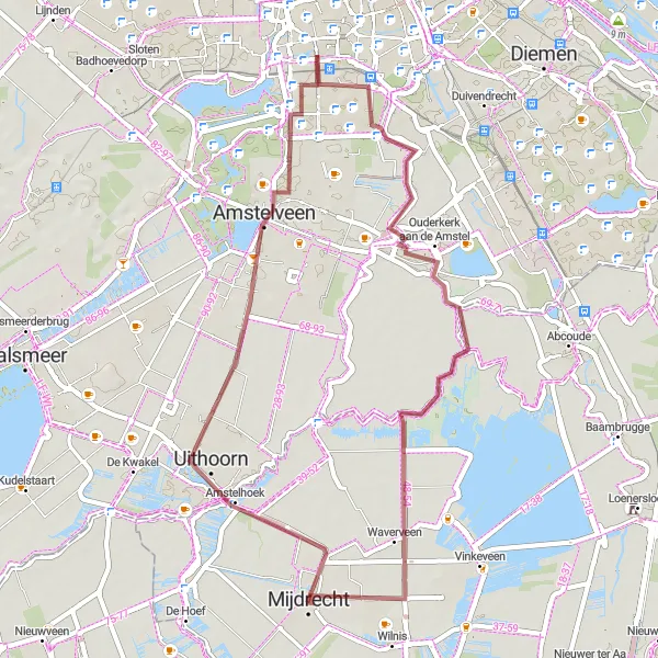 Miniatuurkaart van de fietsinspiratie "Gravelavonturen rond Mijdrecht" in Utrecht, Netherlands. Gemaakt door de Tarmacs.app fietsrouteplanner