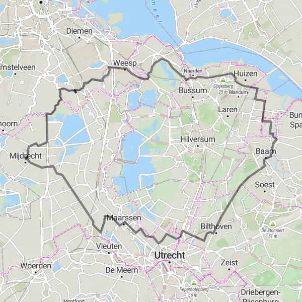 Miniatuurkaart van de fietsinspiratie "Langs de Vecht en de Eem" in Utrecht, Netherlands. Gemaakt door de Tarmacs.app fietsrouteplanner