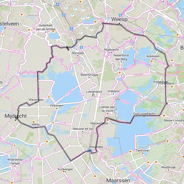 Map miniature of "Picturesque Road Loop" cycling inspiration in Utrecht, Netherlands. Generated by Tarmacs.app cycling route planner